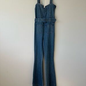 Show Me Your MuMu Blue Denim Belted Jumpsuit Overalls